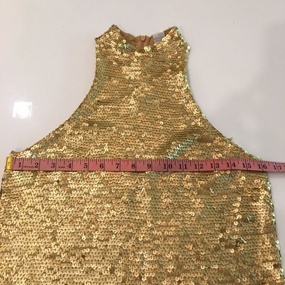 WHITE + WARREN Gold Sequin Mock Turtleneck Sleeveless Top - Picture 7 of 8